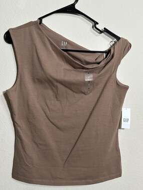 Gap Stretch Jersey One-Shoulder Asymmetric Tank Top in Brown